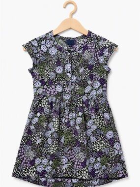 GapKids Dark Lavender Purple Botanical Floral Button Empire Waist Dress S 6-7